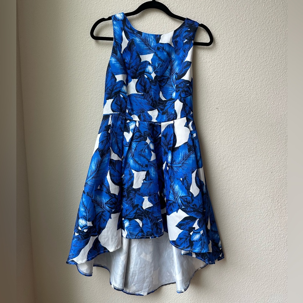 SHEIN Blue Leaf Hi-Lo Hem Dress - Size M